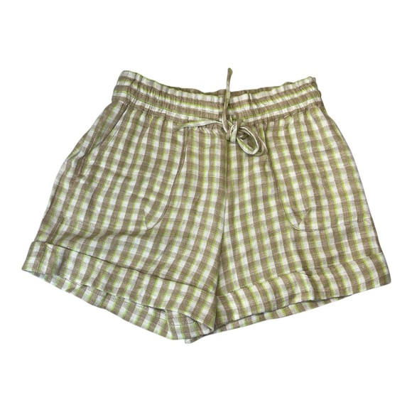 Urban Outfitters Mya Linen Blend Pull-On Green Yellow Plaid Shorts Womens Size S - Picture 1 of 12